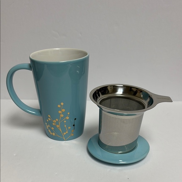 David’s Tea Nordic Mug in Mint Blue with Gold Branches - Picture 3 of 6